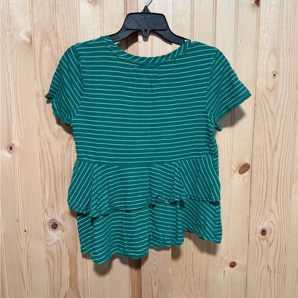Anthropologie Green Striped Short Sleeve Top - Picture 2 of 4